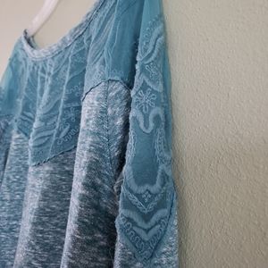 Deep Aqua Sheer Panel Plus Shirt